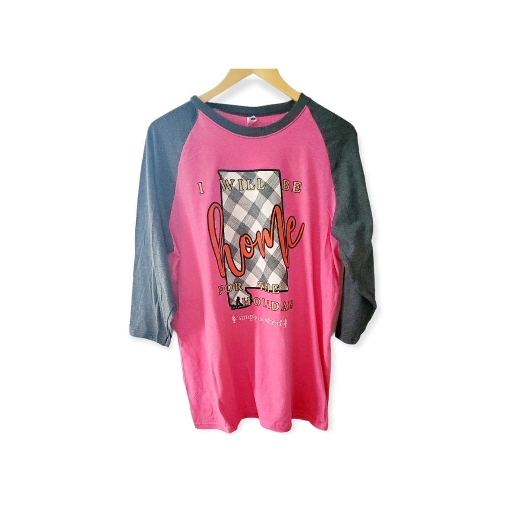 Simply Southern State of Alabama Home for the Holidays Baseball Shirt Large NWT